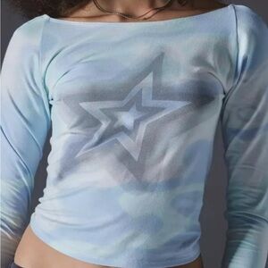 Urban Outfitters Nadia Star Patterned Low Back long sleeves blouse Blue and Gray